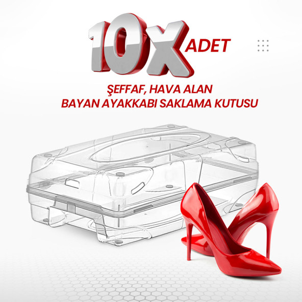 10'lu Kadın Ayakkabı Kutusu Şeffaf Hava Alan Ayakkabı Saklama Kutusu
