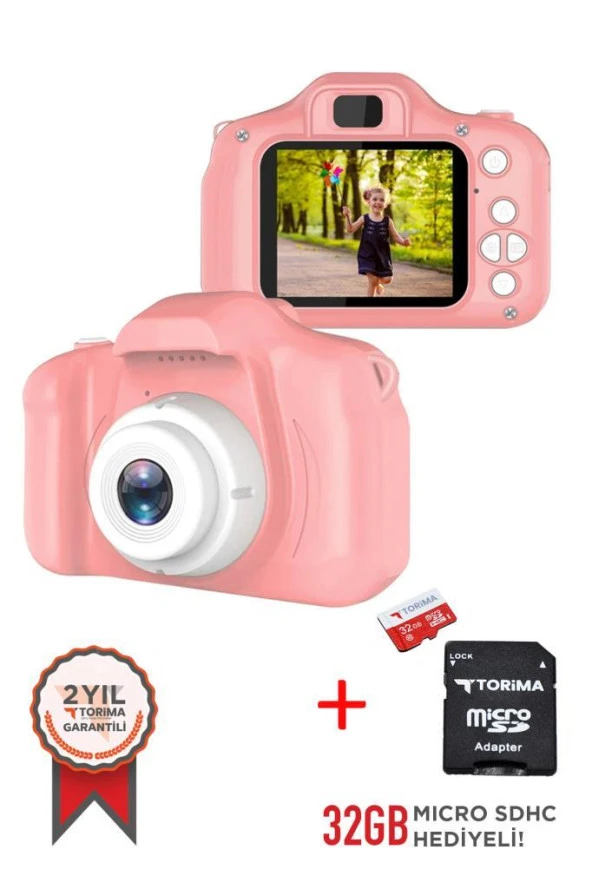 Torima Pembe Renk SD Card Hediyeli 1080p Hd Çocuk Kamera Dijital Fotoğraf Makinesi 2.0 Inç Ekran