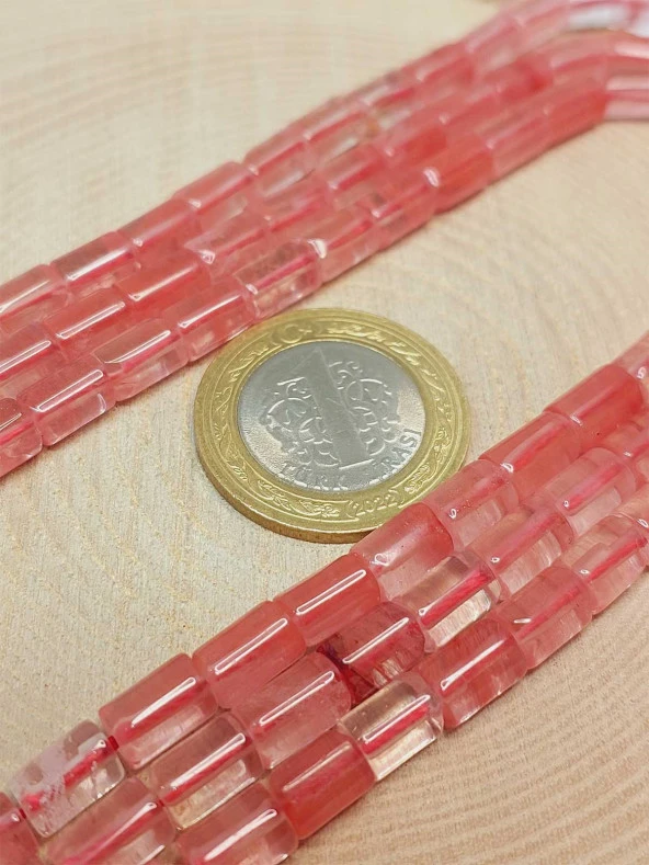 Gül Kuvars Taşı Silindir Kesim 5.5x7.5mm Dizi (49312) - Resim 2