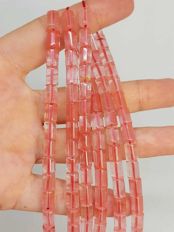 Gül Kuvars Taşı Silindir Kesim 5.5x7.5mm Dizi (49312) ürün görseli