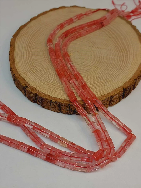 Gül Kuvars Taşı Silindir Kesim 5.5x7.5mm Dizi (49312) - Resim 3