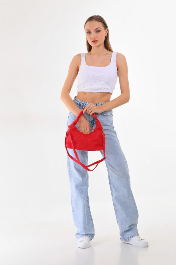 Kırmızı Kadın Ayarlanabilir Askılı El & Omuz Çantası - Resim 3