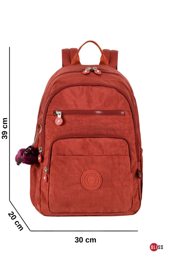 Bordo Unisex Günlük & Okul Su Geçirmez Krinkıl Kumaş Sırt Çantası - 2