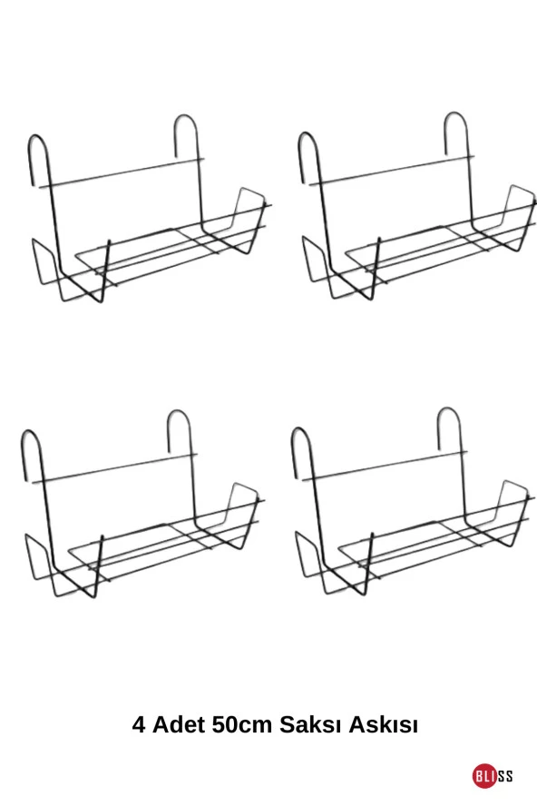 4 Adet Dikdörtgen Saksı Askısı Siyah Ferforje Orta Boy 50 Cm