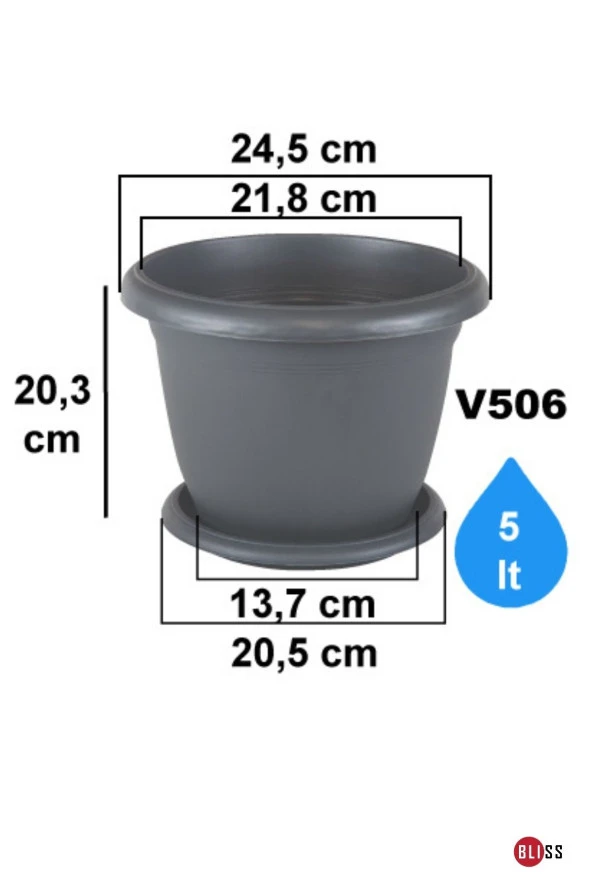 Antrasit Dekoratif Tabaklı Orta Boy Villa Saksı 5 Lt - 2