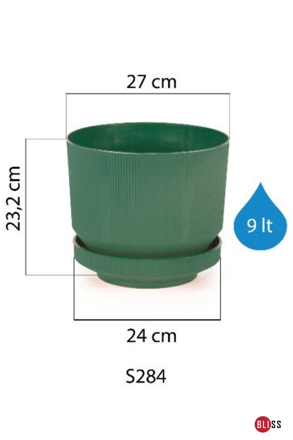 9 Litre Vişne Dekoratif Lüks Saksı İç Dış Mekan Tabaklı Plastik Çiçek Saksısı - 2