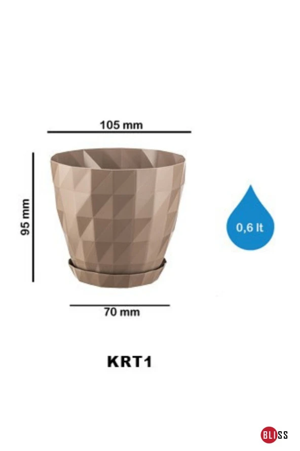 3 Adet Baklava Desenli Dekoratif Plastik Saksı 0,6 lt