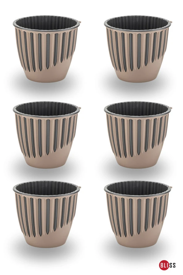 6 Adet 1,4 lt Plastik Dekoratif Mocha Renk Piyano Saksı