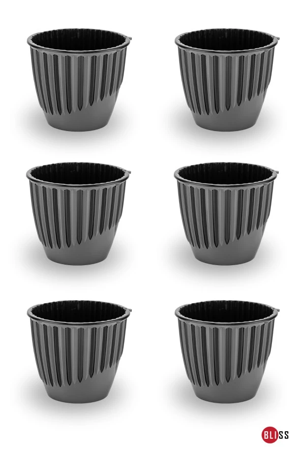 6 Adet 1,4 lt Plastik Dekoratif Antrasit Renk Piyano Saksı
