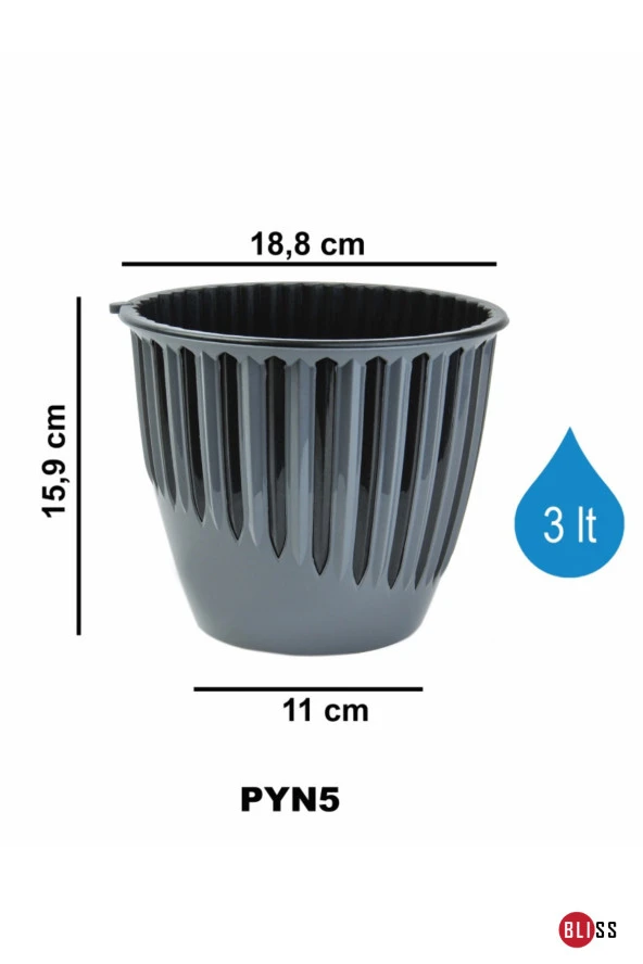 3 Adet 1,4 lt Plastik Dekoratif 3 Renk Piyano Saksı