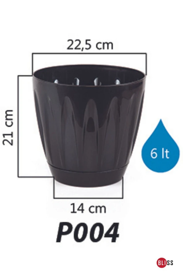 Papatya Saksı 6 lt Parlak Plastik Kendinden Tabaklı Drenajlı Çiçek Saksısı - 2