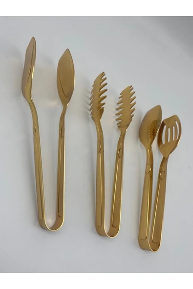 Gold Salata, Makarna ve Pasta Servis Sunum Maşası, Paslanmaz Çelik Yemek Maşa Seti - 4