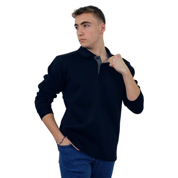 Persmont ÜPS01K Lacivert Üç İplik Polo Yaka Sweat  2XL ürün görseli 1