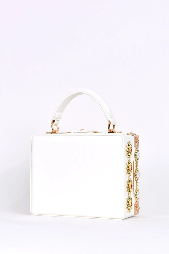 Elatae Kadın Omuz Askılı Taşlı El Çantası Beyaz 17608 - Resim 4
