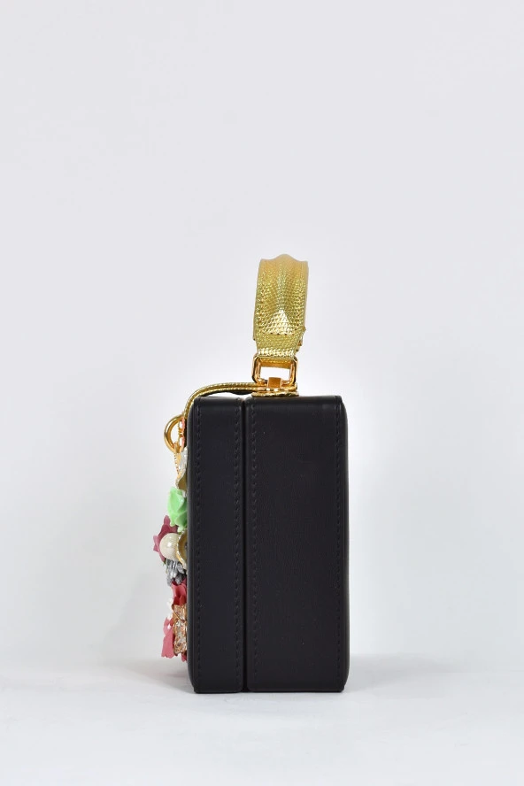 Elatae Kadın Omuz Askılı Çiçekli Abiye Günlük El Çantası Siyah 17605 - Resim 4