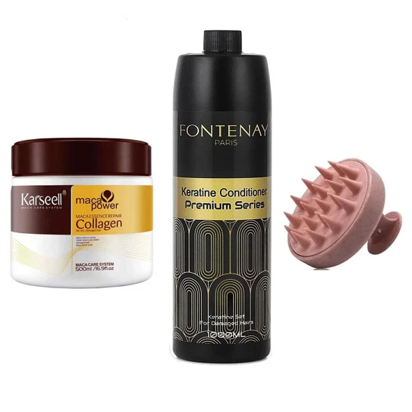 Fontenay Karseell Collagen Saç Maskesi  + Premium Keratin Saç Kremi + Saç Masaj Tarağı P. 3'Lü Set