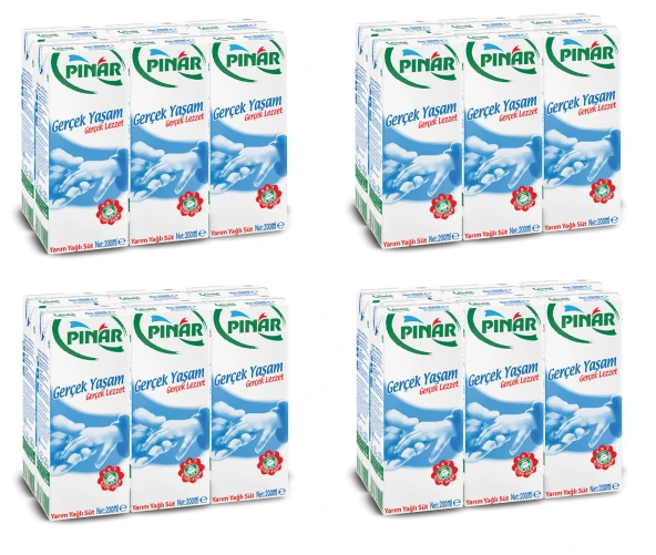 Pınar Yarım Yağlı Süt 200 Ml X 24 Adet