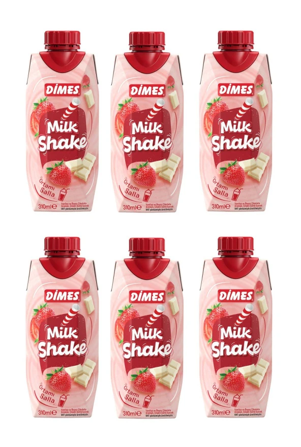 Dimes Milkshake Vanilya Ve Beyaz Çikolata Aromalı Çilekli 310 Ml X 6 Adet