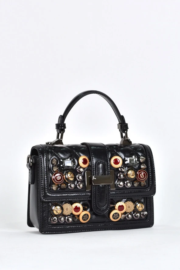 Elatae Kadın Omuz Askılı Taşlı Abiye Günlük El Çantası Siyah 17572 - Resim 2