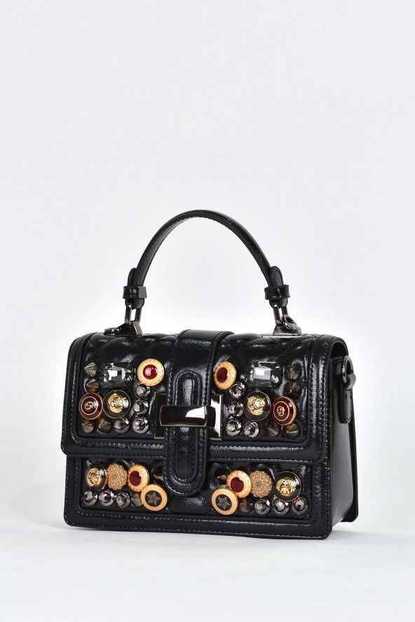 Elatae Kadın Omuz Askılı Taşlı Abiye Günlük El Çantası Siyah 17572 - Resim 3