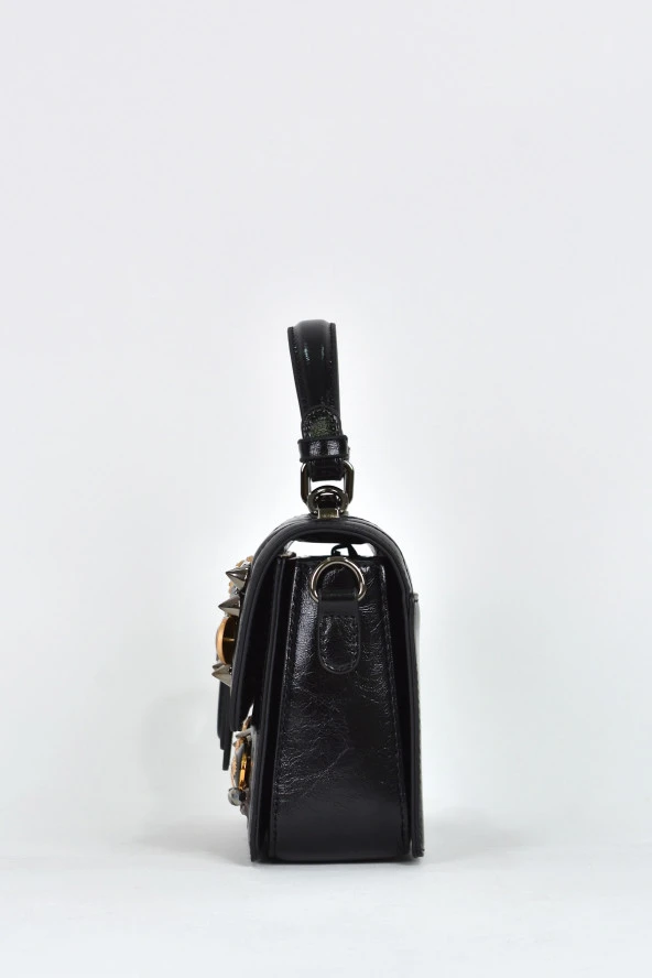 Elatae Kadın Omuz Askılı Taşlı Abiye Günlük El Çantası Siyah 17572 - Resim 4