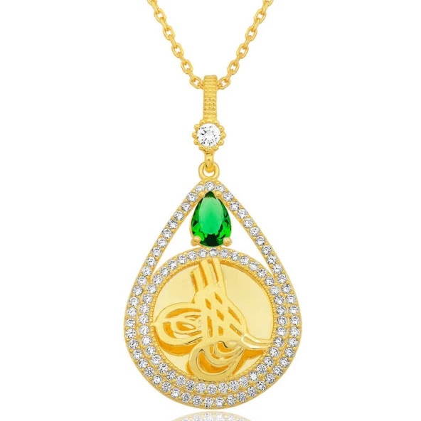 Himarry Gümüş Gold Kaplama Damla Tuğralı Kadın Kolye - Resim 5