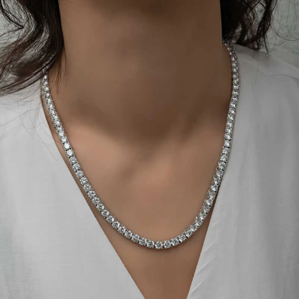 Himarry Gümüş 5 mm Beyaz Taşlı Su Yolu Kadın Kolye