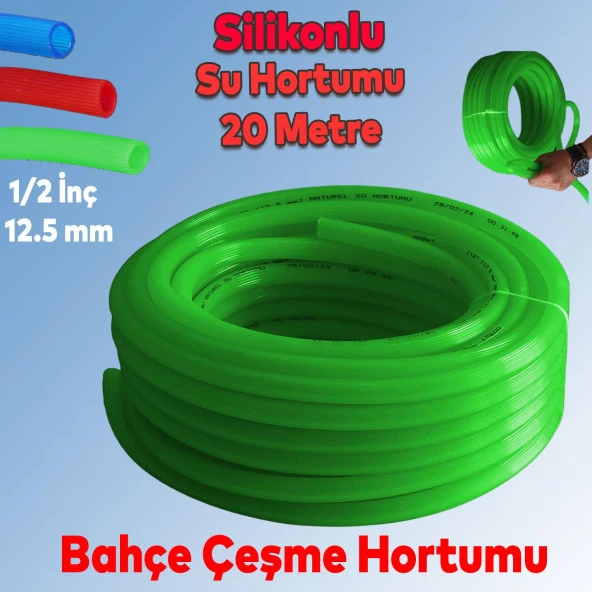 Bahçe Çeşme Su Hortumu İç Çap 1/2 Naturel Silikonlu Sulama Araç Yıkama Hortum 20 Metre