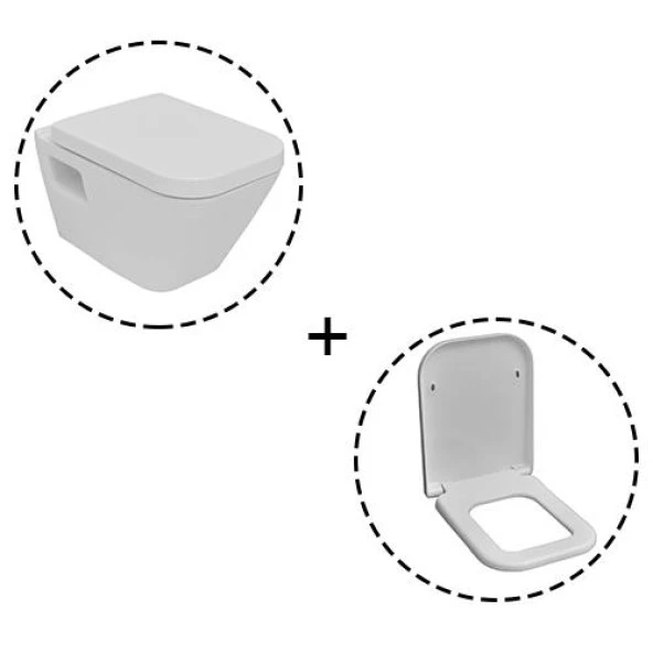 Serel Diagonal 53 cm Asma Klozet + Serel Zeta Yavaş Kapanan Klozet Kapağı - DG10ODS110H+223ZT00002 - 2