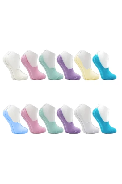 12 li Kadın Ekonomik Kısa Babet Çorap Pamuklu Asorti Karışık Renk - 2