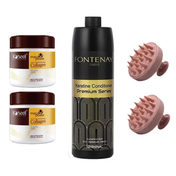 Fontenay Karseell Collagen Saç Maskesi X2 + Premium Keratin Saç Kremi + Saç MasajTarağı P. 5'Li