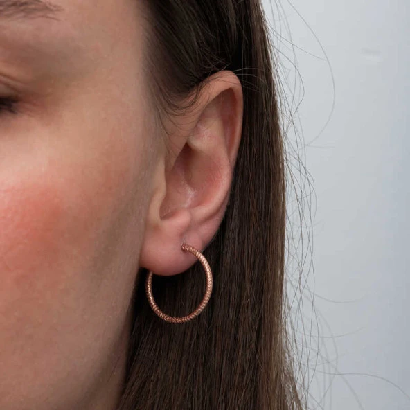 Himarry Gümüş Rose Kalemli Halka Kadın Küpe - 4