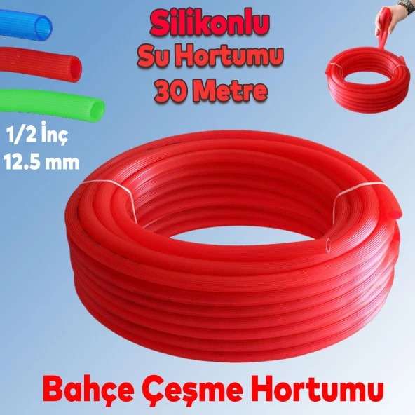 Bahçe Çeşme Su Hortumu İç Çap 1/2 Naturel Silikonlu Sulama Araç Yıkama Hortum 30 Metre