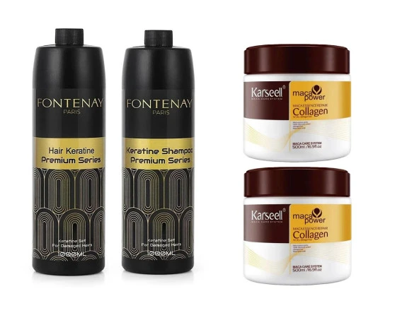 Fontenay Karsell Collagen Saç Maskesi &Proteinli 500 ml X2Premium Saç Keratini & Şampuanı  4'Lü Set