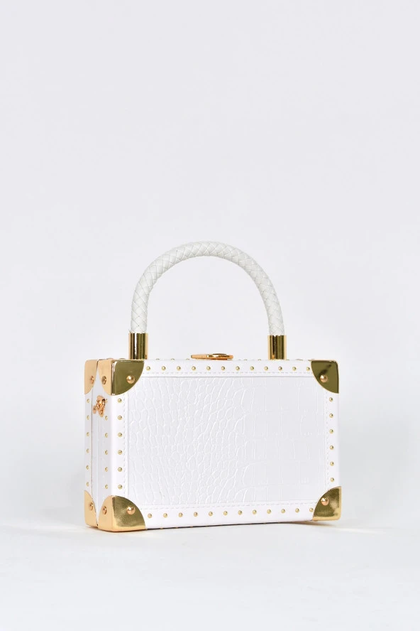 Elatae Kadın Omuz Askılı Kroko Desen Abiye Günlük El Çantası Beyaz 17602 - Resim 2