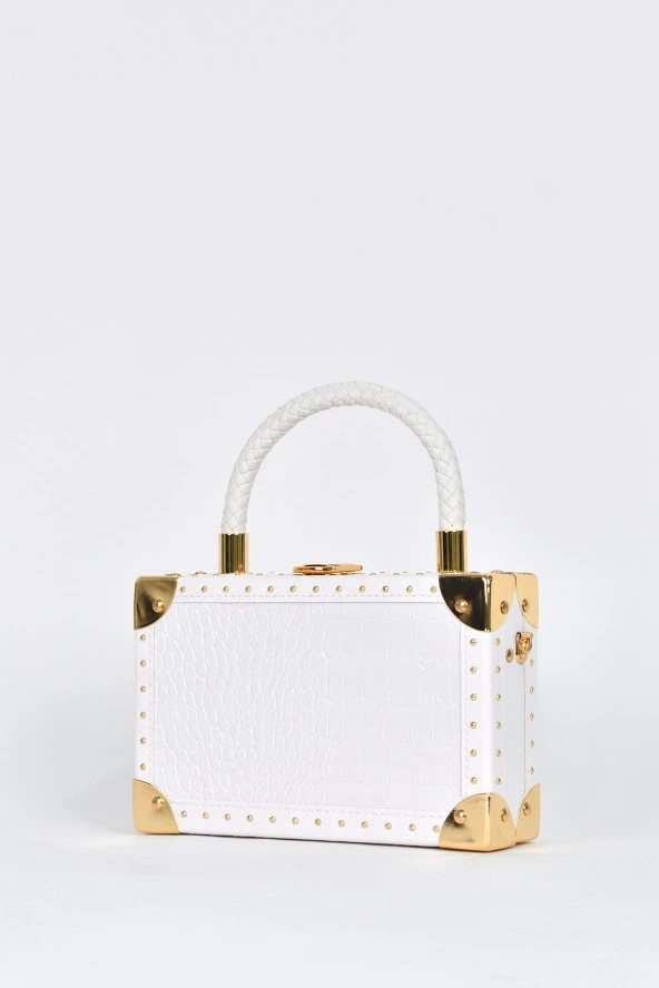 Elatae Kadın Omuz Askılı Kroko Desen Abiye Günlük El Çantası Beyaz 17602 - Resim 3