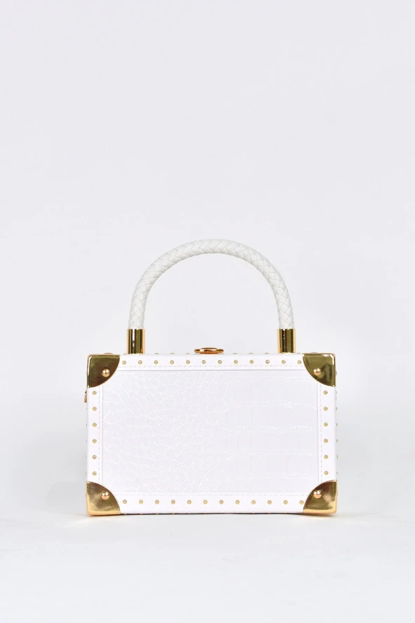 Elatae Kadın Omuz Askılı Kroko Desen Abiye Günlük El Çantası Beyaz 17602 - Resim 5