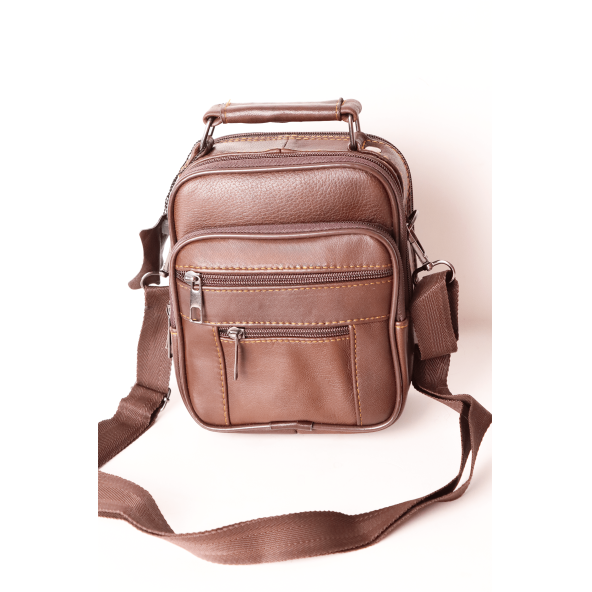 Erkek Ayarlanabilir Askılı Kahverengi Fermuarlı Kasalı Deri El Çantası ve Omuz Çantası - 3