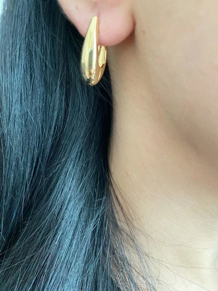 Oval Model Kadın Küpe Altın Renk - 4