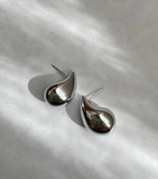 Büyük Boy Damla Model Kadın Küpe Beyaz Renk - 5