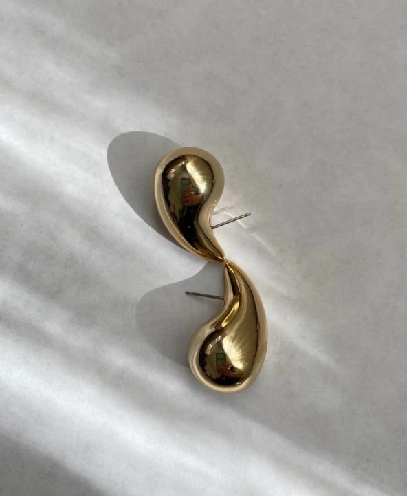 Büyük Boy Damla Model Kadın Küpe Altın Renk - 3