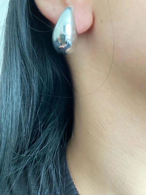 Büyük Boy Damla Model Kadın Küpe Beyaz Renk - 4