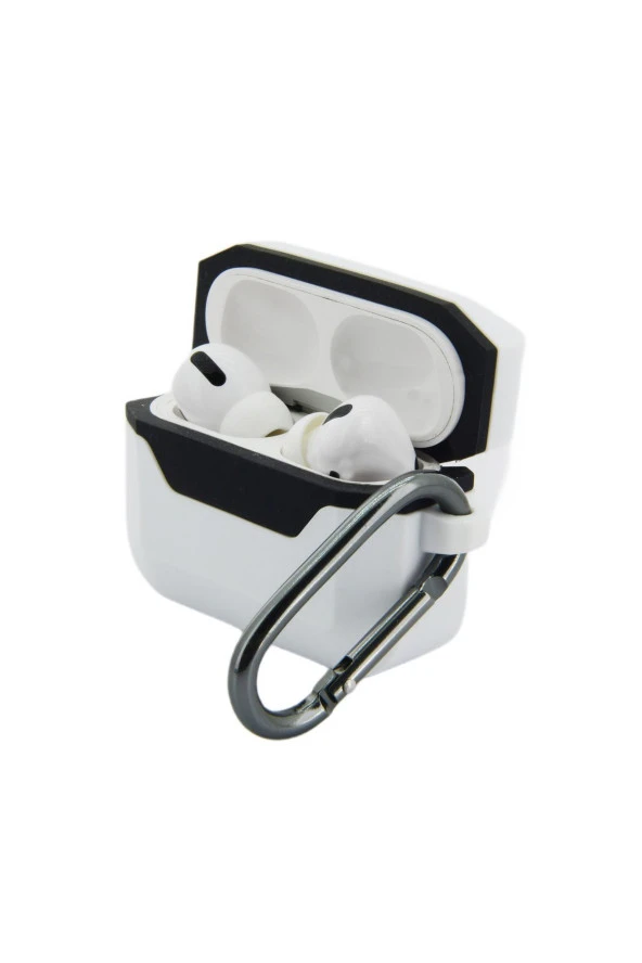 Airpods Pro ile uyumlu Silikon Kılıf Double Color Chateau Toz Kirden Koruyan Kılıf Beyaz - Siyah - Resim 3