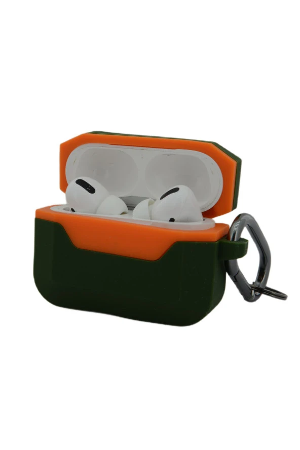 Airpods Pro ile uyumlu Silikon Kılıf Double Color Chateau Toz Kirden Koruyan Kılıf Yeşil - Turuncu ürün görseli