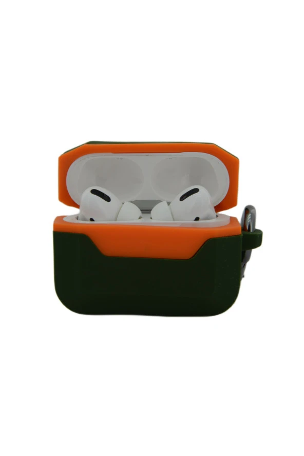 Airpods Pro ile uyumlu Silikon Kılıf Double Color Chateau Toz Kirden Koruyan Kılıf Yeşil - Turuncu - Resim 2