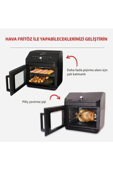 140-4101-01-eu 13 Litre 9 Programlı Yapışmaz Ve Yıkanabilir Aksesuarlı Air Fryer Fırın - 2