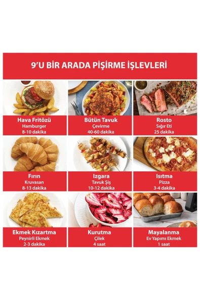 140-4101-01-eu 13 Litre 9 Programlı Yapışmaz Ve Yıkanabilir Aksesuarlı Air Fryer Fırın - 5