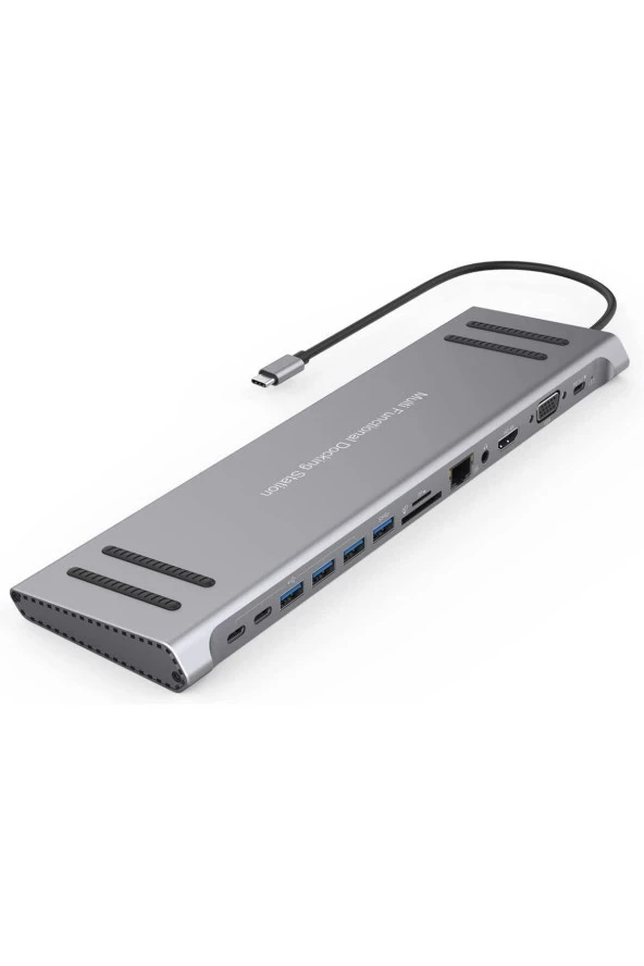 14in1 Type-C to Dock İstasyonu HDMI VGA PD(3.0), 4 x USB, 2 x USB C, 10 / 100M Gigabit Adaptör 9199A