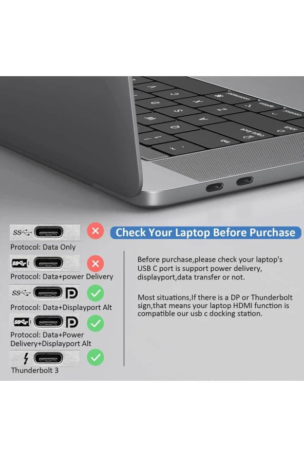 14in1 Type-C to Dock İstasyonu HDMI VGA PD(3.0), 4 x USB, 2 x USB C, 10 / 100M Gigabit Adaptör 9199A - Resim 4