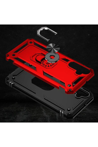Samsung Galaxy A15 ile uyumlu Kılıf Z-Vega Shockproof Standlı Yüzük Tutuculu Mega Case Kapak - Resim 5